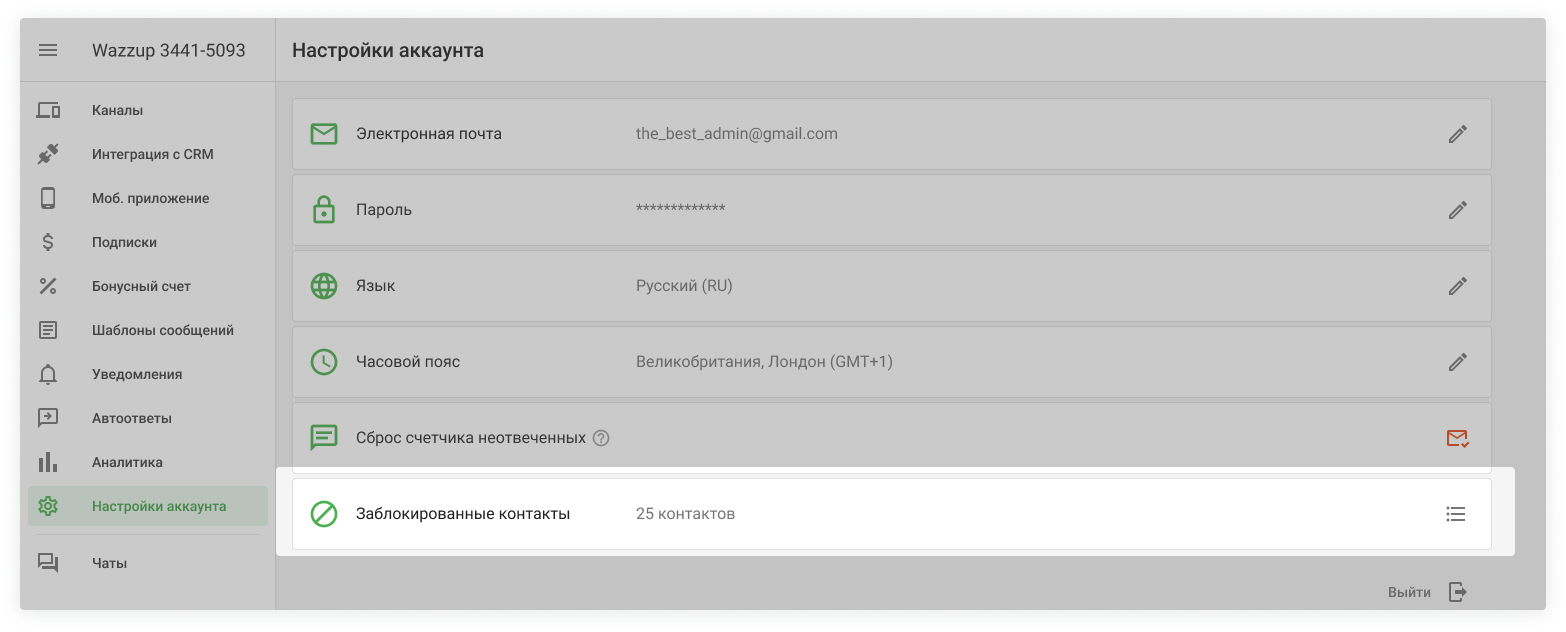 Заблокированные Контакты Настройки